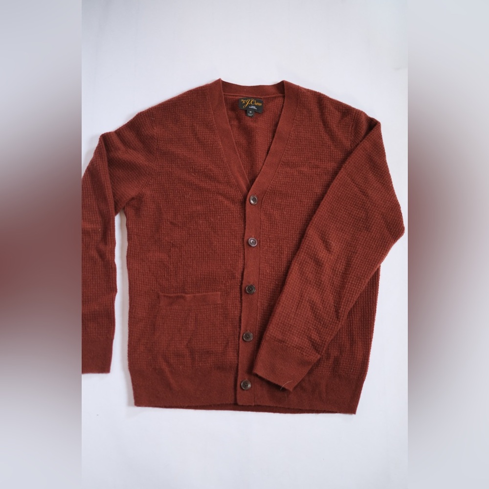 J.Crew 100% Cashmere Waffle Knit Cardigan – Rust | Size M